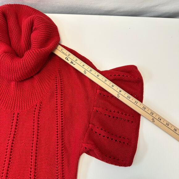Vintage Y2K BCBGmaxazria Womens M Short Sleeve Sweater Red Cowl Neck Academia - Picture 9 of 9